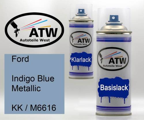 Ford, Indigo Blue Metallic, KK / M6616: 400ml Sprühdose + 400ml Klarlack - Set, von ATW Autoteile West.